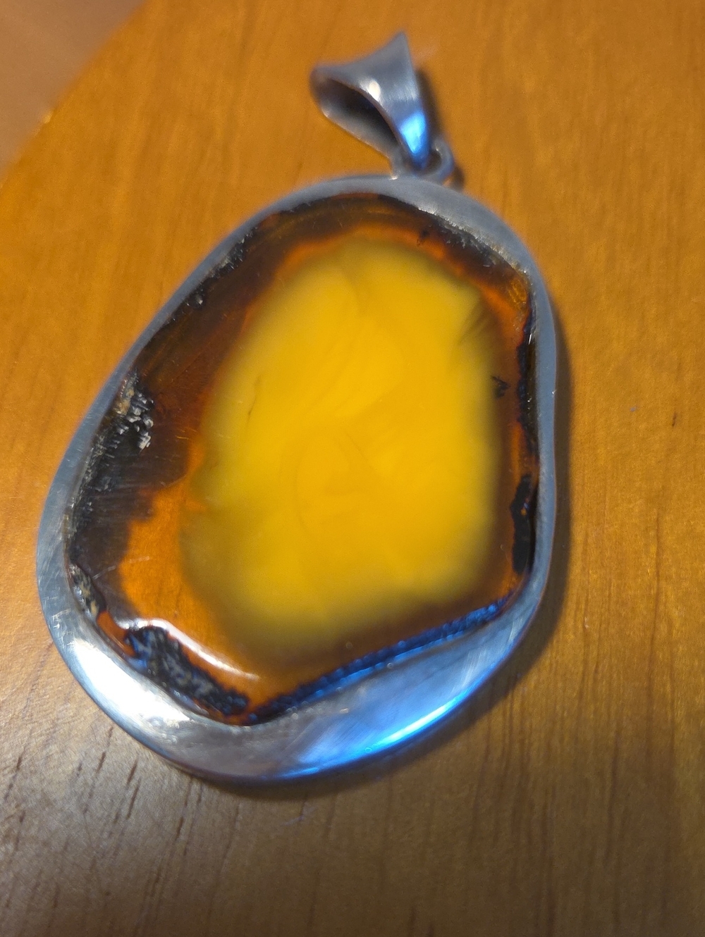 Stunning Amber And Silver Pendant - Yellow Gold Brown Stone